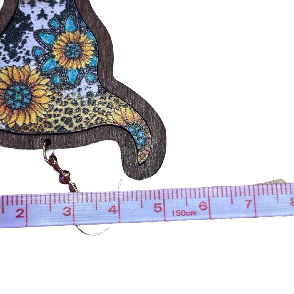 Fashion Jewelry Western boho Cow print  Earrings - Sunflower Blue and yellow - Picture 11 of 12